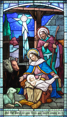 Stained Glass Window with Nativity Scene